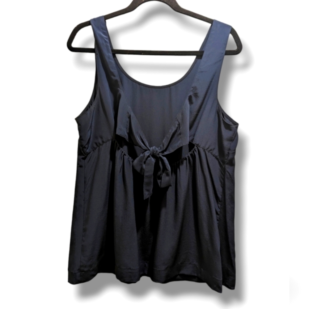 Madewell Silk Lookout Bow-Back Cutout Top Navy Blue Sleeveless Round Neck- L - Picture 4 of 12